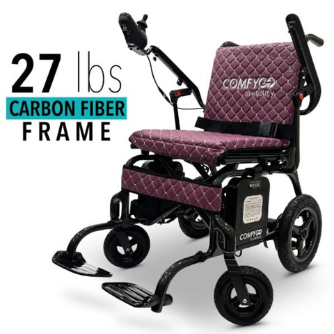 ComfyGo Phoenix Carbon Fiber Folding Electric Wheelchair Purple Textile View