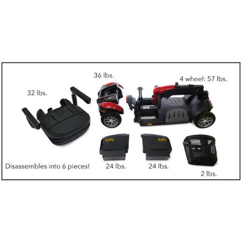 Golden Technologies Buzzaround LX 4-Wheel Scooter Disassembled View