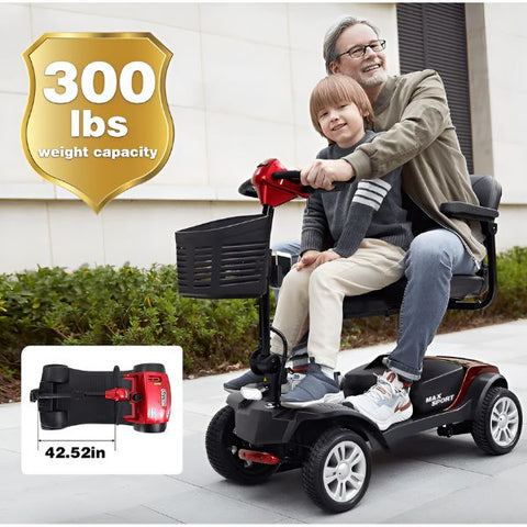 Metro Mobility Max Sport Portable 4-Wheel Mobility Scooter Weight Capacity and Legroom