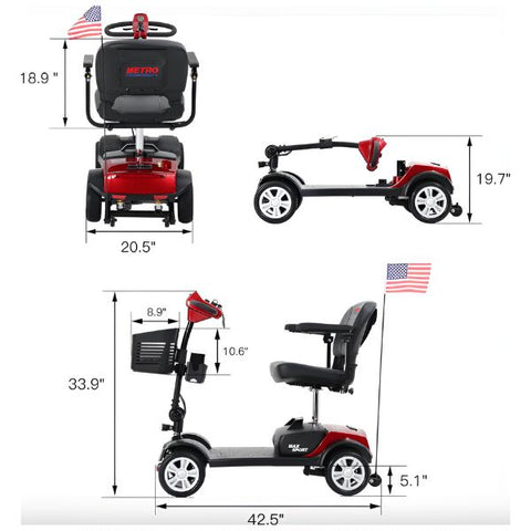 Metro Mobility Max Sport Portable 4-Wheel Mobility Scooter Dimensions