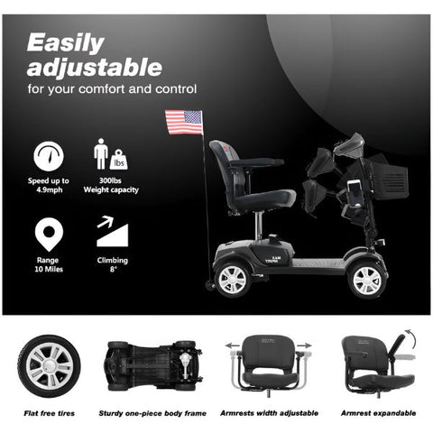 Metro Mobility Max Sport Portable 4-Wheel Mobility Scooter Adjuatable For Comfort