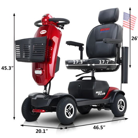 Metro Mobility Max Plus 4-Wheel Mobility ScooterRed Color Dimensions