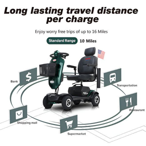 Metro Mobility Max Plus 4-Wheel Mobility Scooter Emerald Color Baery Range