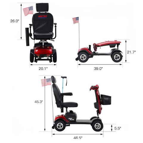 Metro Mobility Max Plus 4-Wheel Mobility Scooter Product Dimensions