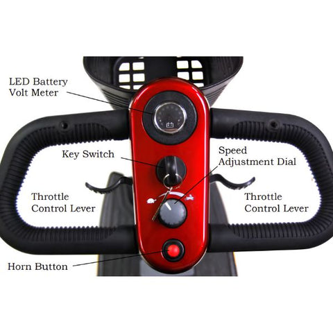 Golden Technologies Buzzaround XL 3-Wheel Mobility Scooter GB121B-STD Red Color Control Panel